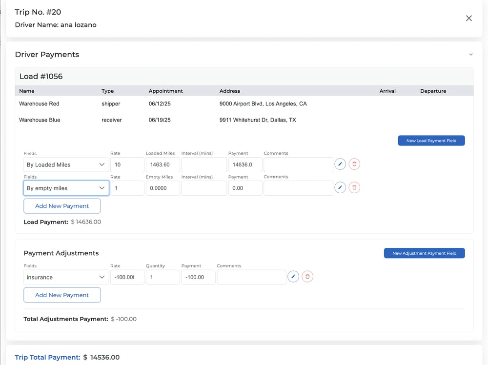 Driver Pay Settlement