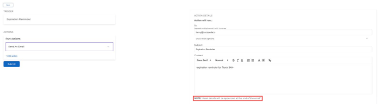 Expiration Reminder email action