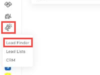 Lead Center menu with Lead Finder, Lead Lists and CRM