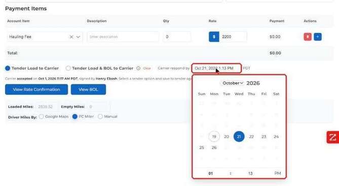 Carrier respond by date picker limited to the next 7 days