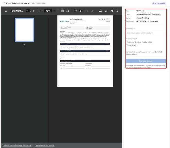 Carrier page before answering, with name field and Accept or Decline options