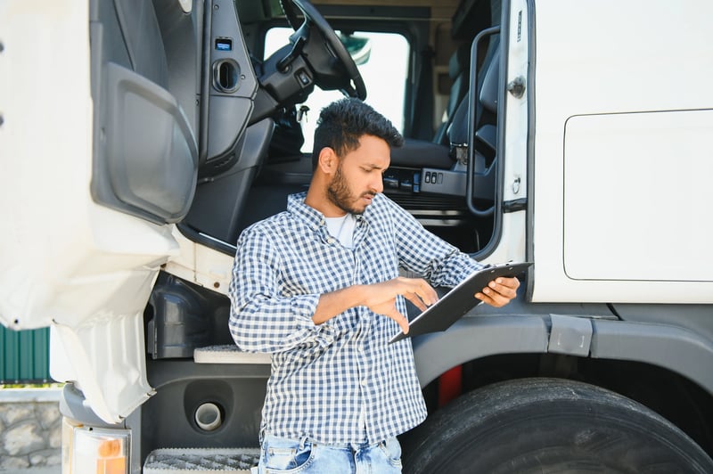 logistics-delivery-car-man-with-clipboard-paperwork-checklist-stock-product-distribution-shipping-info-supply-chain-industry-courier-service-happy-van-truck-driver-working