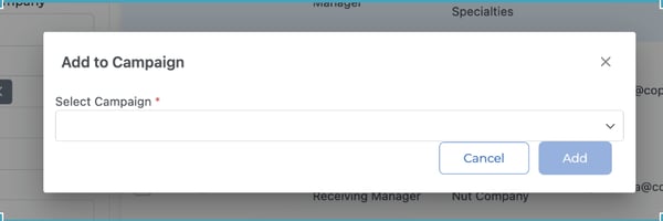 Add to Campaign dialog with the campaign selector